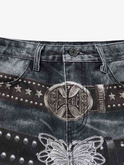 Butterfly Illusion Graphic Print Baggy Jeans 
