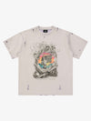 Camiseta reversible con estampado de la Estatua de la Libertad y efecto desgastado.