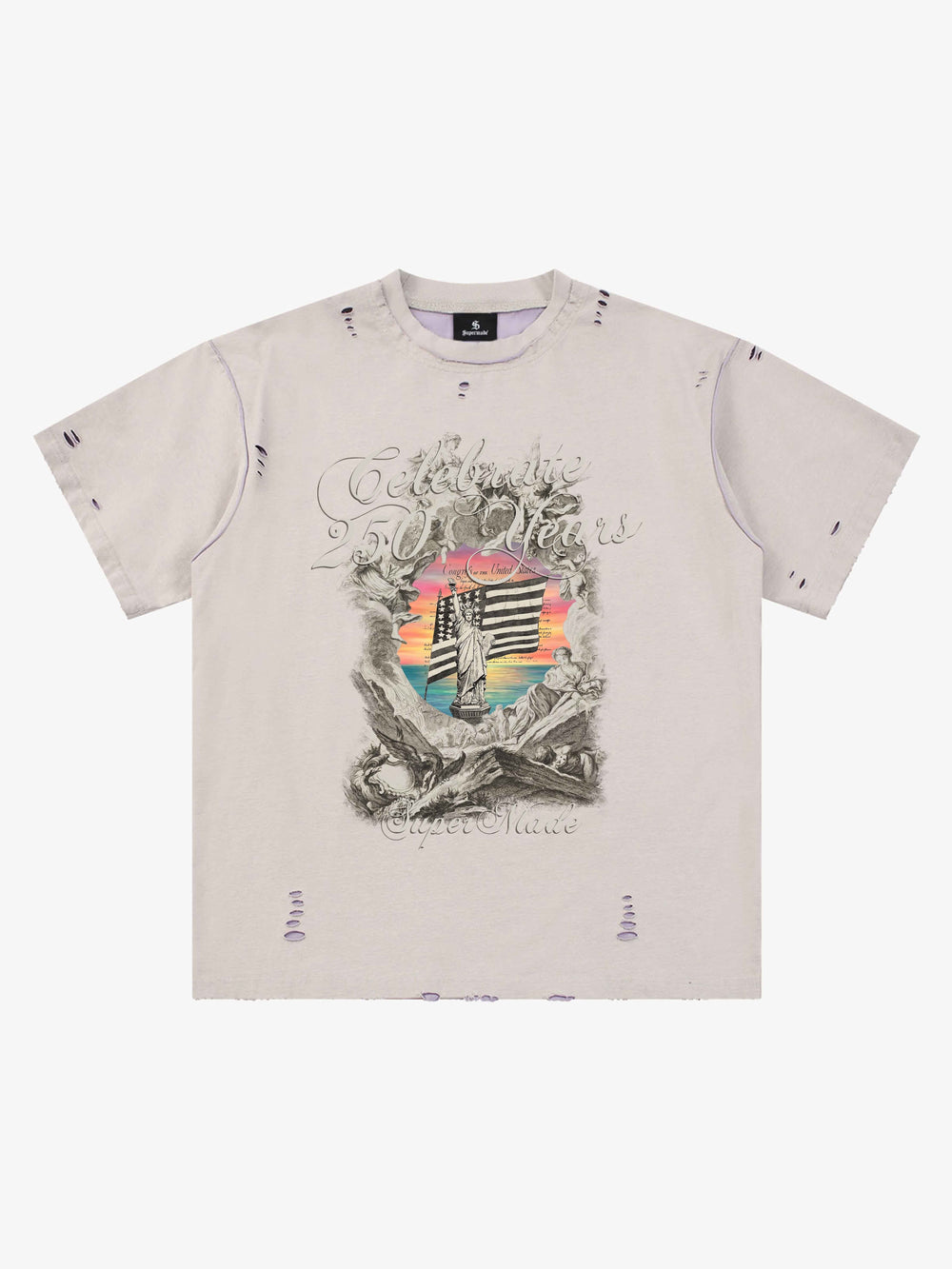 Statue of Liberty Graphic Distressed Reversible T-Shirt 