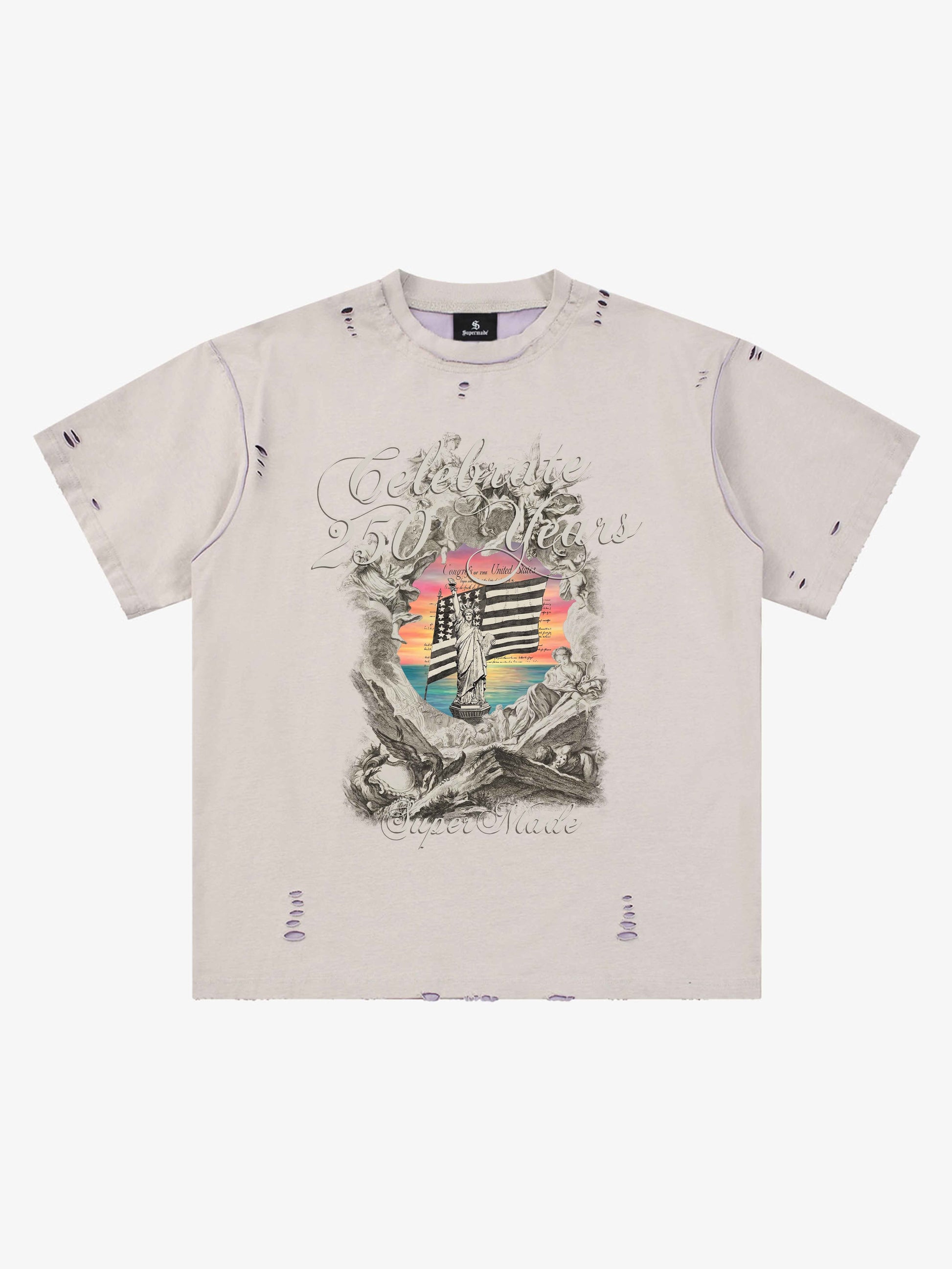 Statue of Liberty Graphic Distressed Reversible T-Shirt 