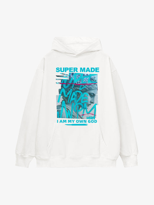 Supermade Street Graffiti Statue-print Hooded Hweatshirt 