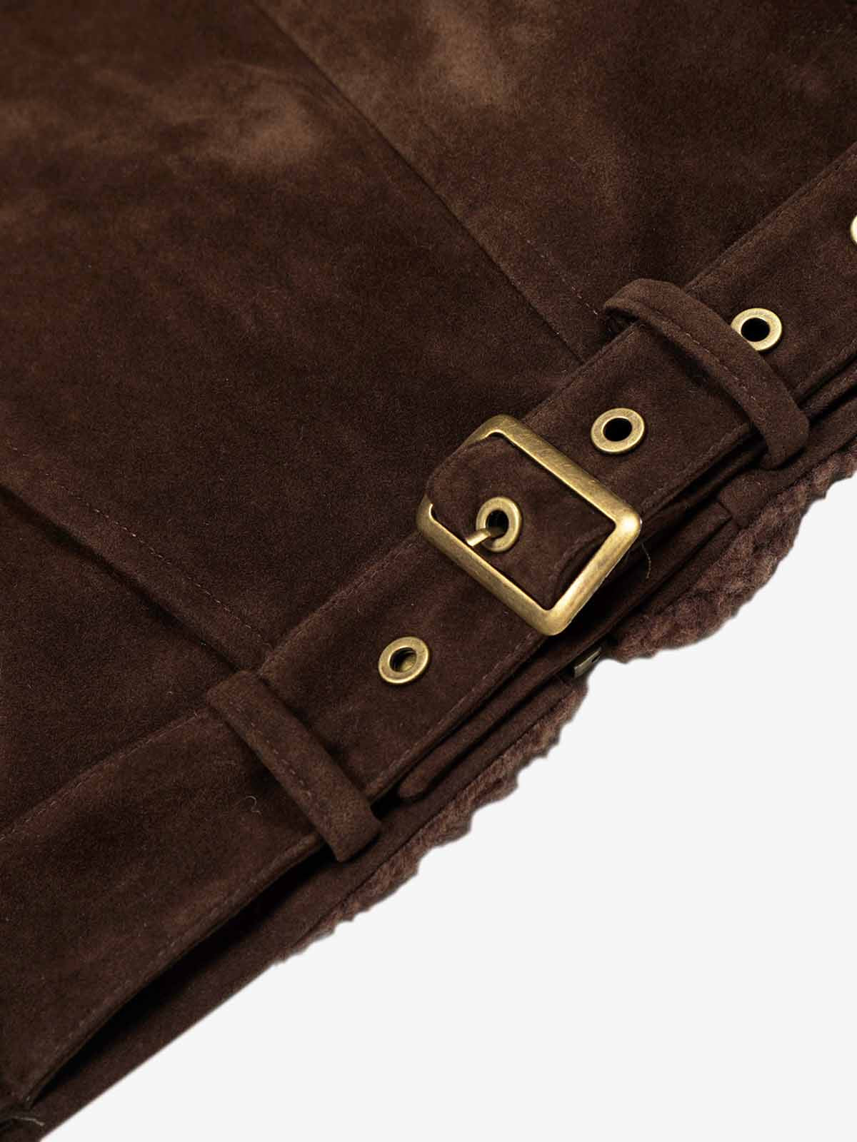 Retro Lambswool Stand Collar Asymmetrical Suede Padded Jacket 