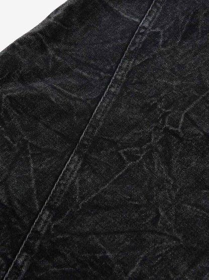 High-Waisted Wide-Leg Denim Pants with Unique Geometric Design 