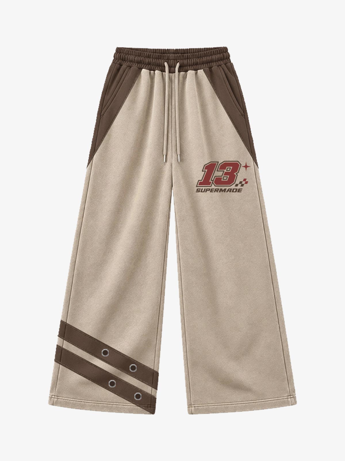 Contrast Panel Graphic Zip-Up Hoodie & Wide-Leg Sweatpants Set