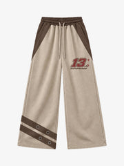Contrast Panel Graphic Zip-Up Hoodie & Wide-Leg Sweatpants Set