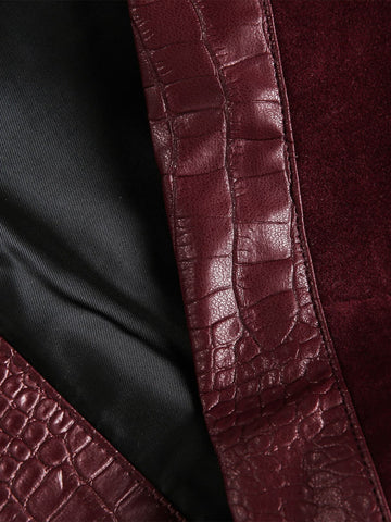Vintage Suede PU Leather Collar Zip Up Jacket 