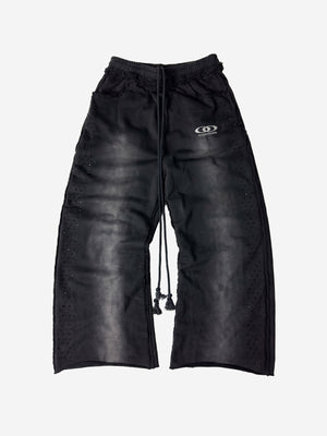 Washed Distressed Rhinestone Trim Sweatpants 