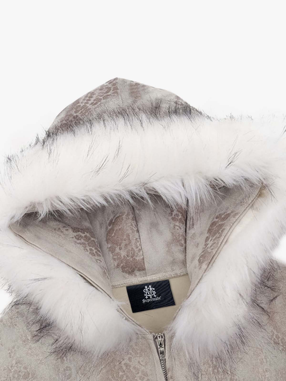 Leopard Print Hooded Jacket with Faux Fur Trim - Stylish and Warm Winter Outerwear 