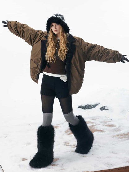 Winter Essential Bomber Jacket with Faux Fur Trimmed Hood 