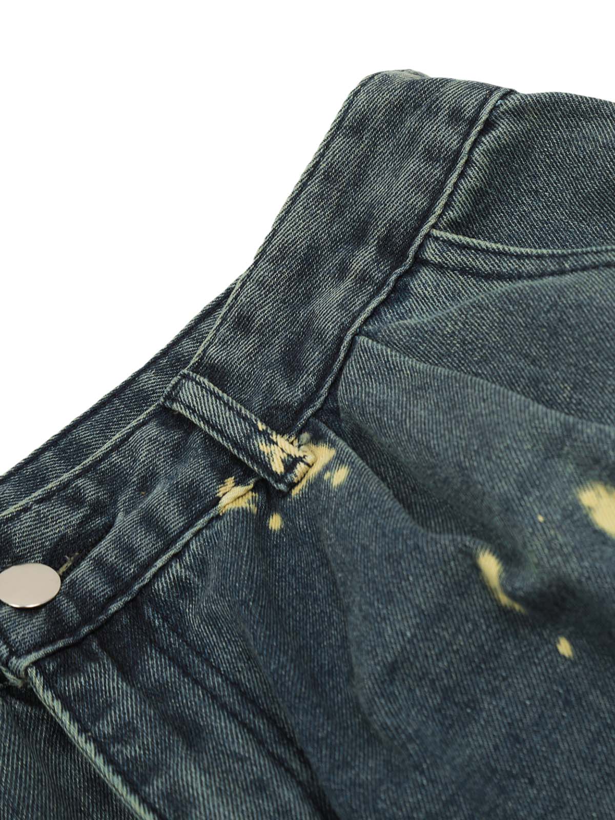 Spray-painted Reverse Pleated Cargo Jeans - 2293 