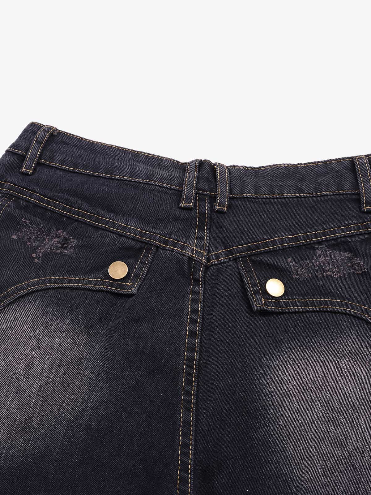 Vintage Washed Patchwork Distressed Barrel Jeans 