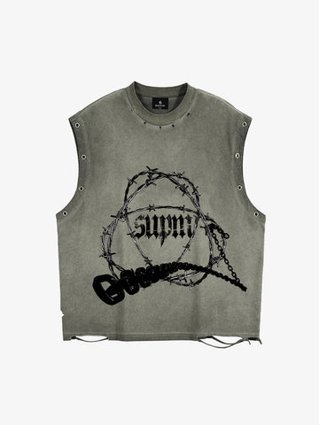 Barbed Wire Chain Graphic Sleeveless Vest 