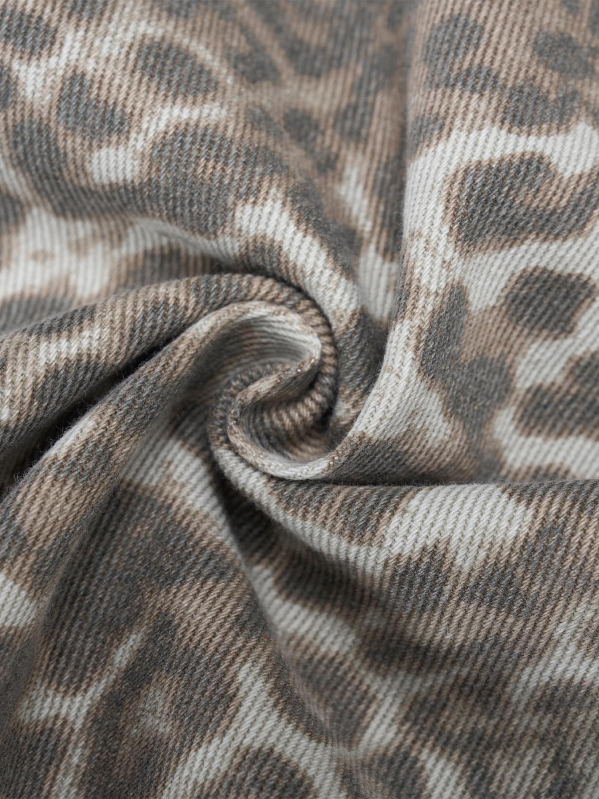 Retro Light Leopard Print Barrel Jeans 