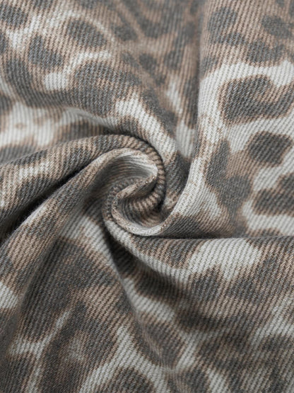 Retro Light Leopard Print Barrel Jeans 