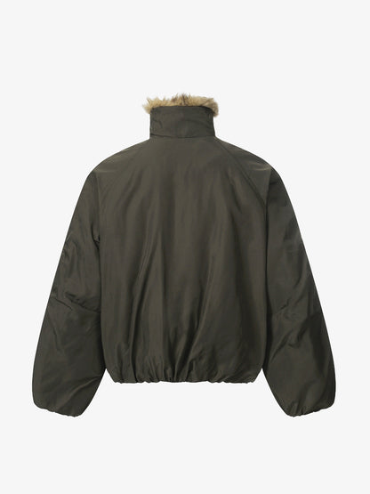 Thesupermade American Street Zipper Design Mountain Carved Fur Collar Quilted Cotton Jacket 