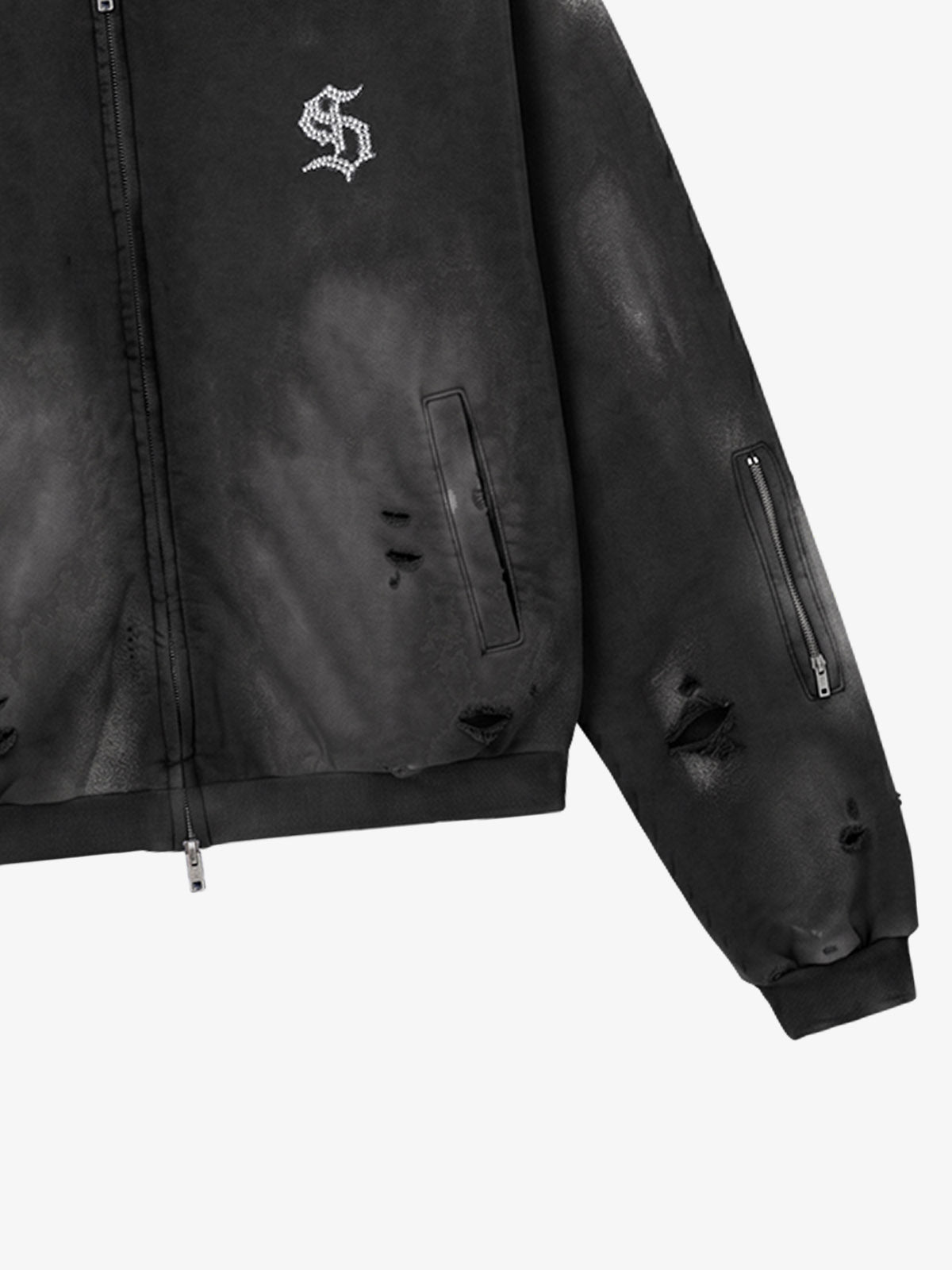 Rhinestone Graphic Garment-Washed Hoodie
