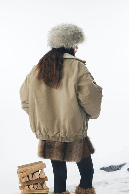 Winter Essential Bomber Jacket with Faux Fur Trimmed Hood 