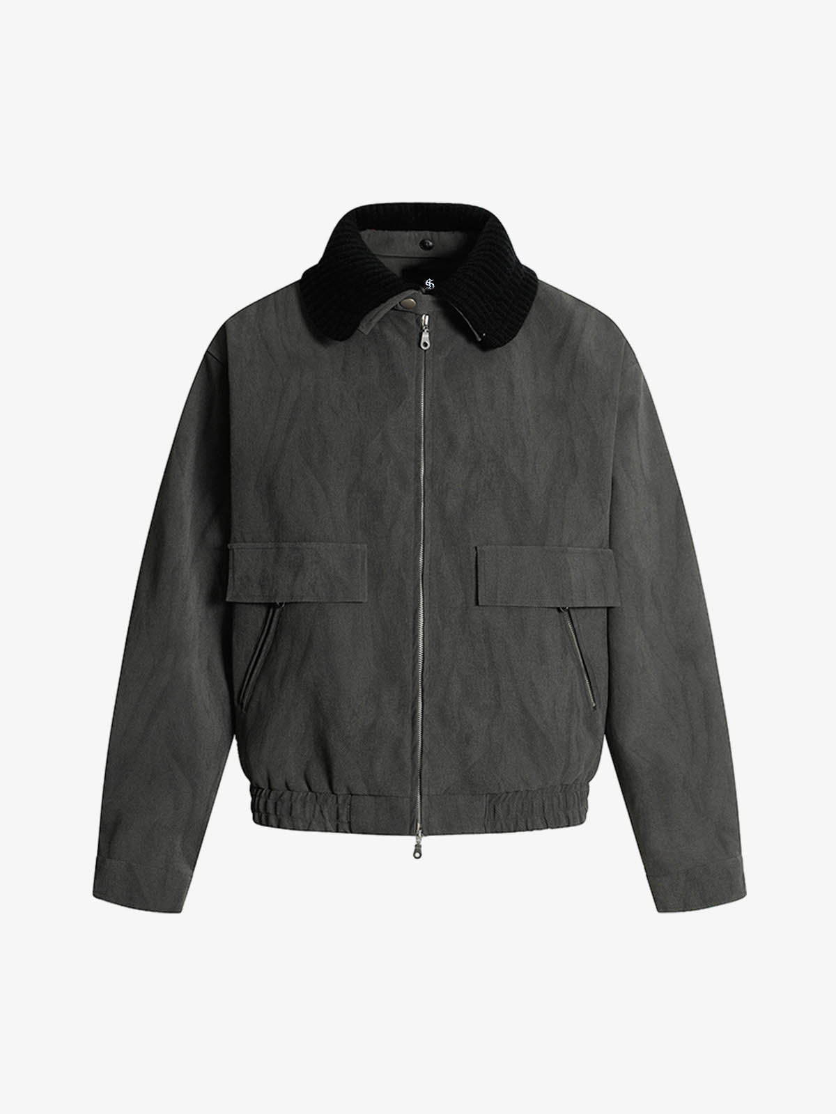 Detachable Knit Collar Zip Up Pocket Jacket