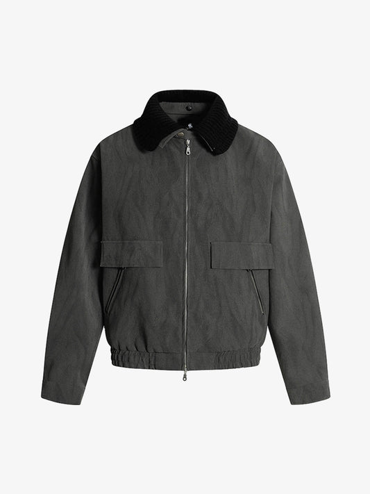 Detachable Knit Collar Zip Up Pocket Jacket