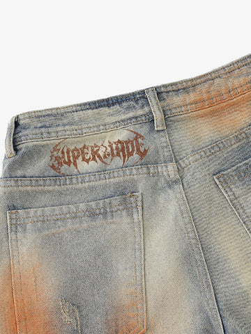 Distressed Paint Washed Wide Leg Pants 