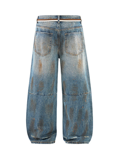 Retro Ink-Splashed Ripped Jeans 