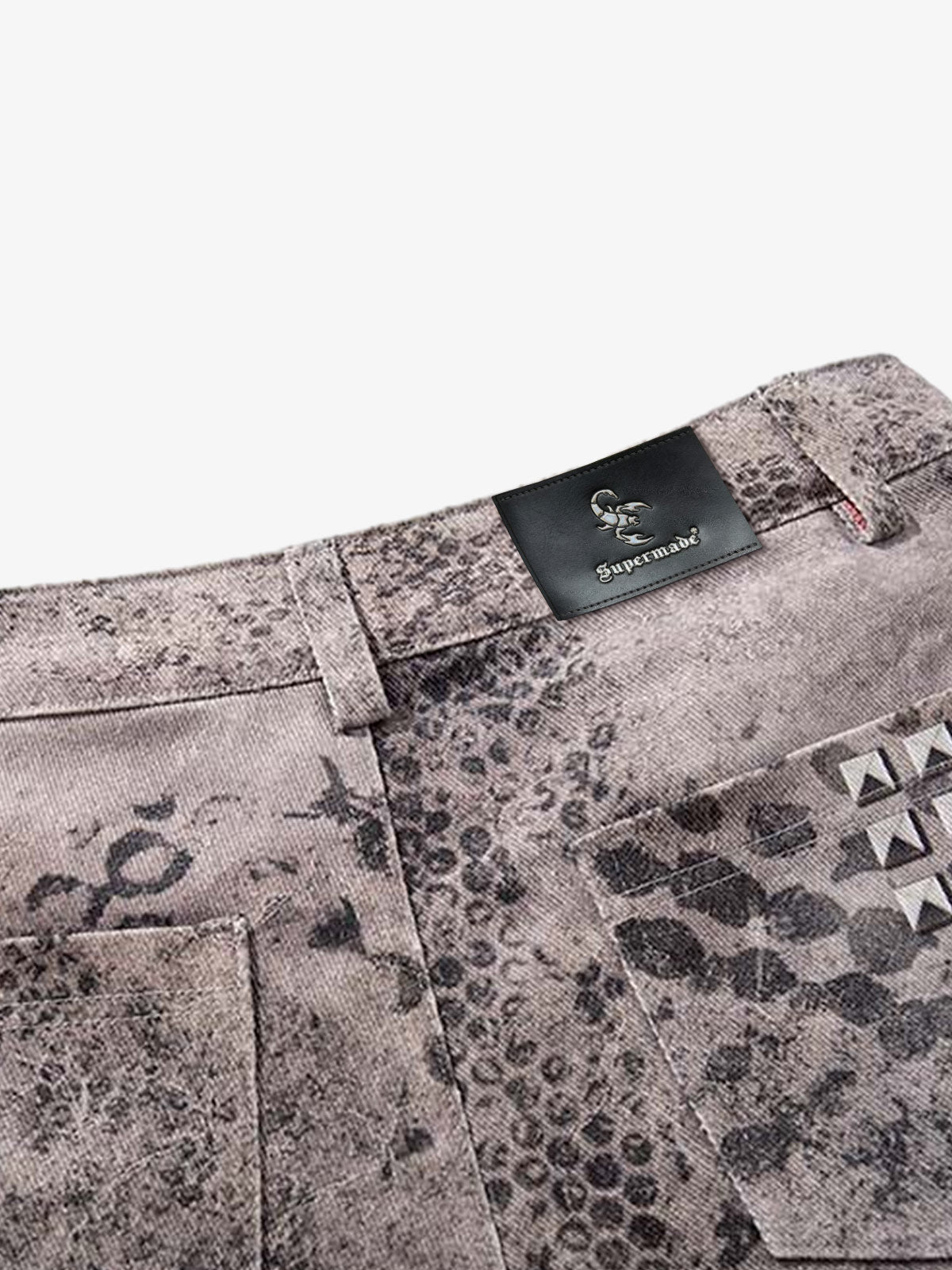 Streetwear Heavy-duty Leopard Print Patchwork Jeans
