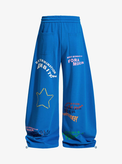 Multi-Color Typography Wide Leg Sweatpants 