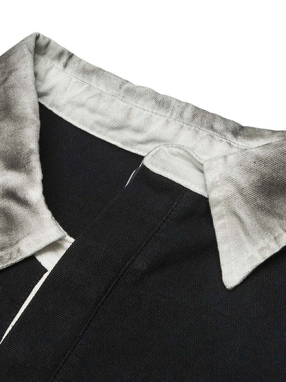 Dirty-Dye Embroidered Long Sleeve Polo Shirt 