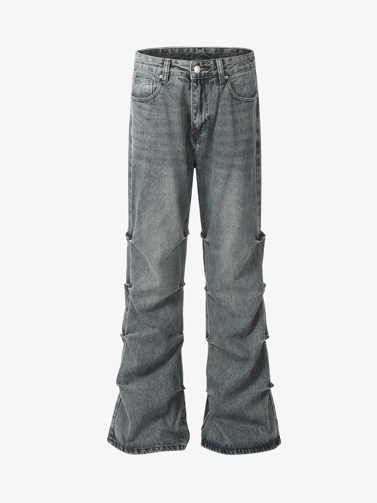 Distressed Pleated Flared Jeans