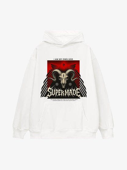 Supermade Dark Style Sheep Skull Hooded Sweatshirt 