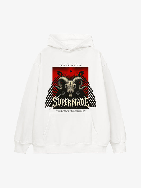 Supermade Dark Style Sheep Skull Hooded Sweatshirt 