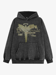 Vintage Washed Angel Halo Distressed Letter Graphic Hoodie 