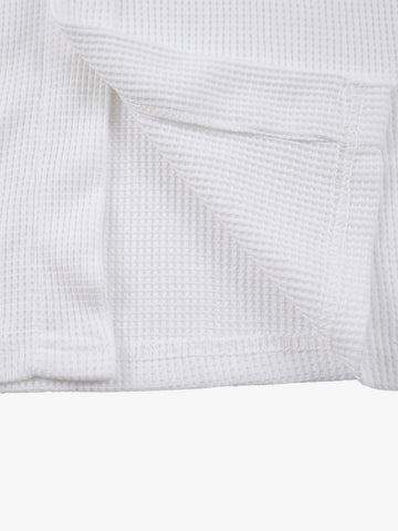 Plaid Scarf Sleeve Waffle Shirt with Letter Embroidery