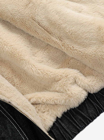 Stylish Denim Bomber Jacket with Faux Fur Collar - Perfect for Casual and Outdoor Wear 