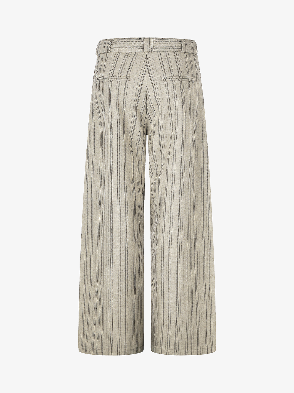 Belted Button-Fly Striped Wide-Leg Pants