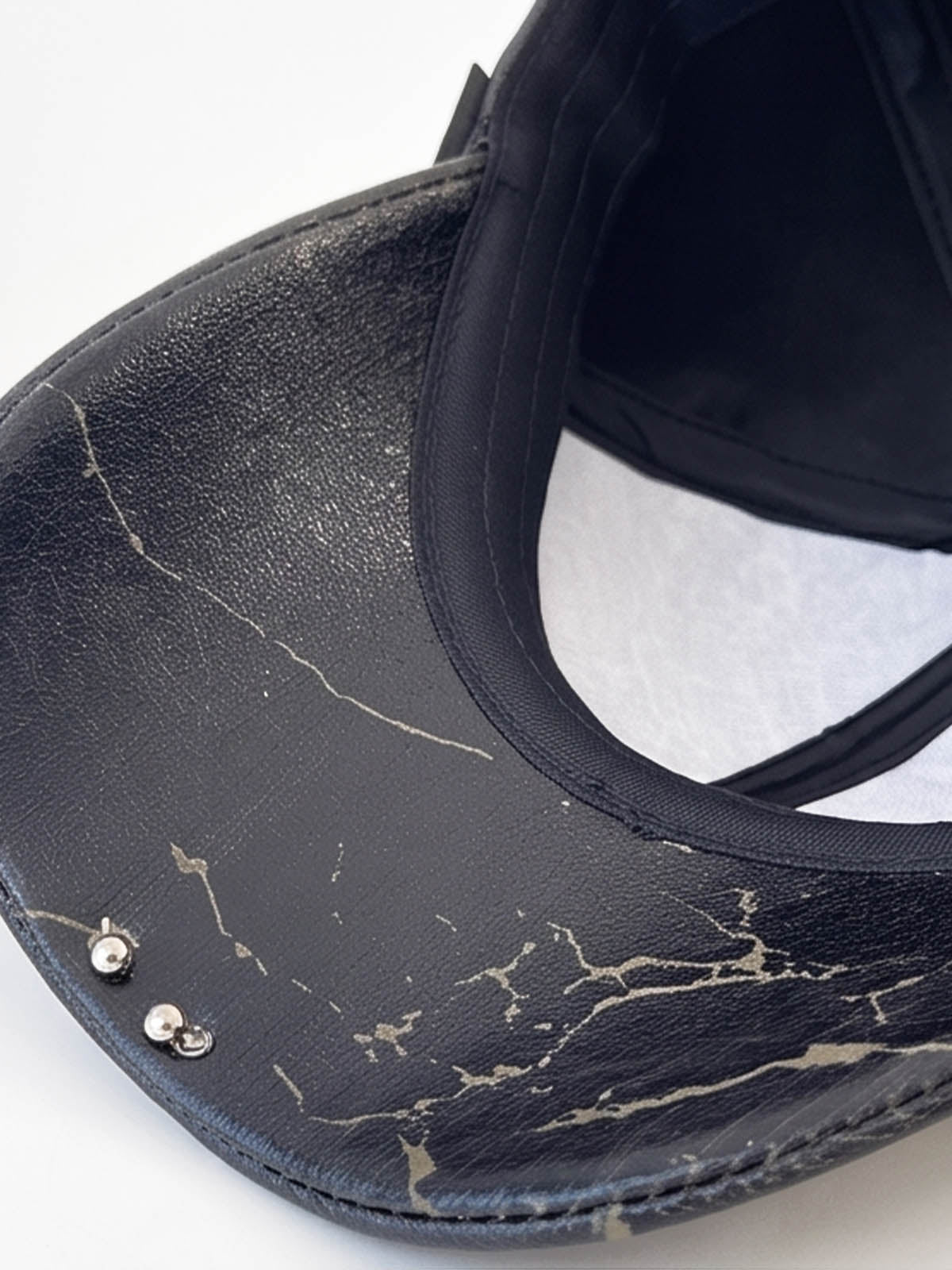 Distressed Studded Dog-Ear Faux Leather Cap