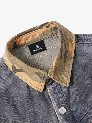 Camo-Trimmed Pleated Denim Utility Set 
