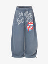 Lip Flag Graphic Distressed Washed Baggy Barrel Sweatpants