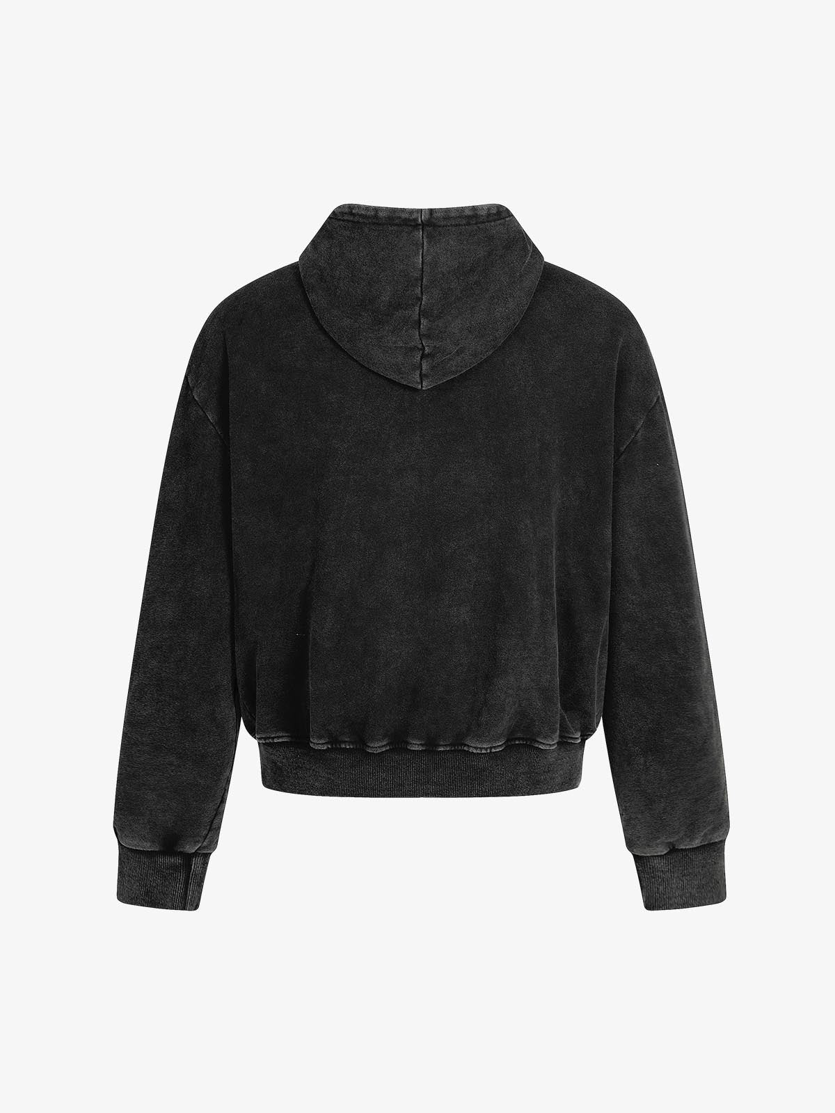 Distressed Washed Asymmetrical Placket Zip-Up Hoodie