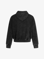 Distressed Washed Asymmetrical Placket Zip-Up Hoodie