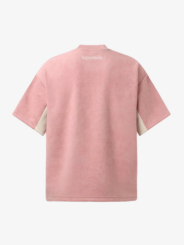 Suede Logo Embroidered Patchwork Short Sleeve T-Shirt 