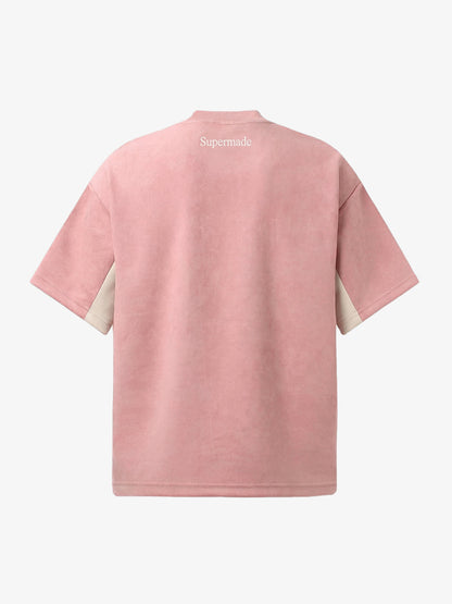 Suede Logo Embroidered Patchwork Short Sleeve T-Shirt 
