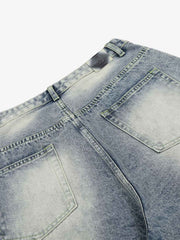 Strassbesetzte Bermuda-Shorts aus Denim im Used-Look