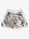 Cotton Blend Orange Leopard Print Shorts with Elastic Waistband 