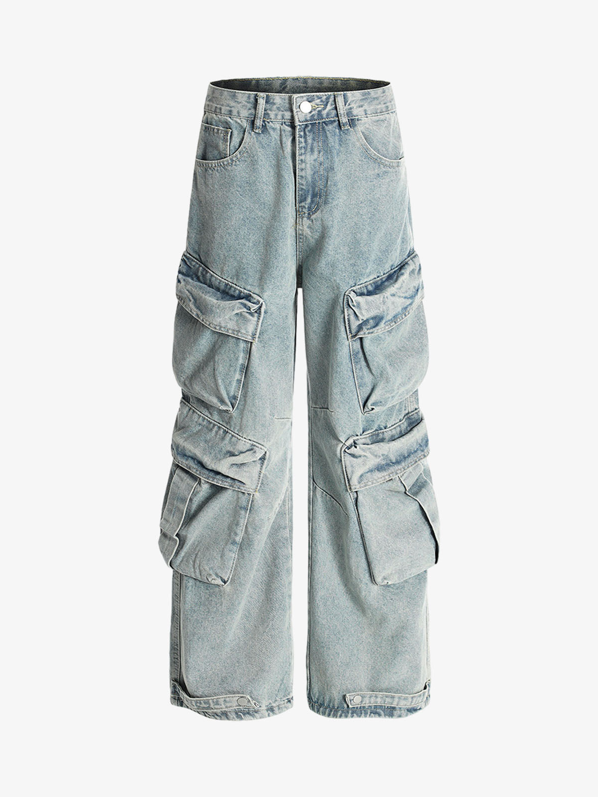 Vintage Washed Ripped Multi-pocket Work Jeans 