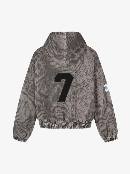 Distressed Leopard Embroidered Boxy Jacket