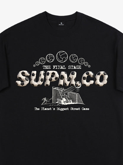 Cotton unisex solid short-sleeved T-shirt with a soccer collage logo and street football element print 