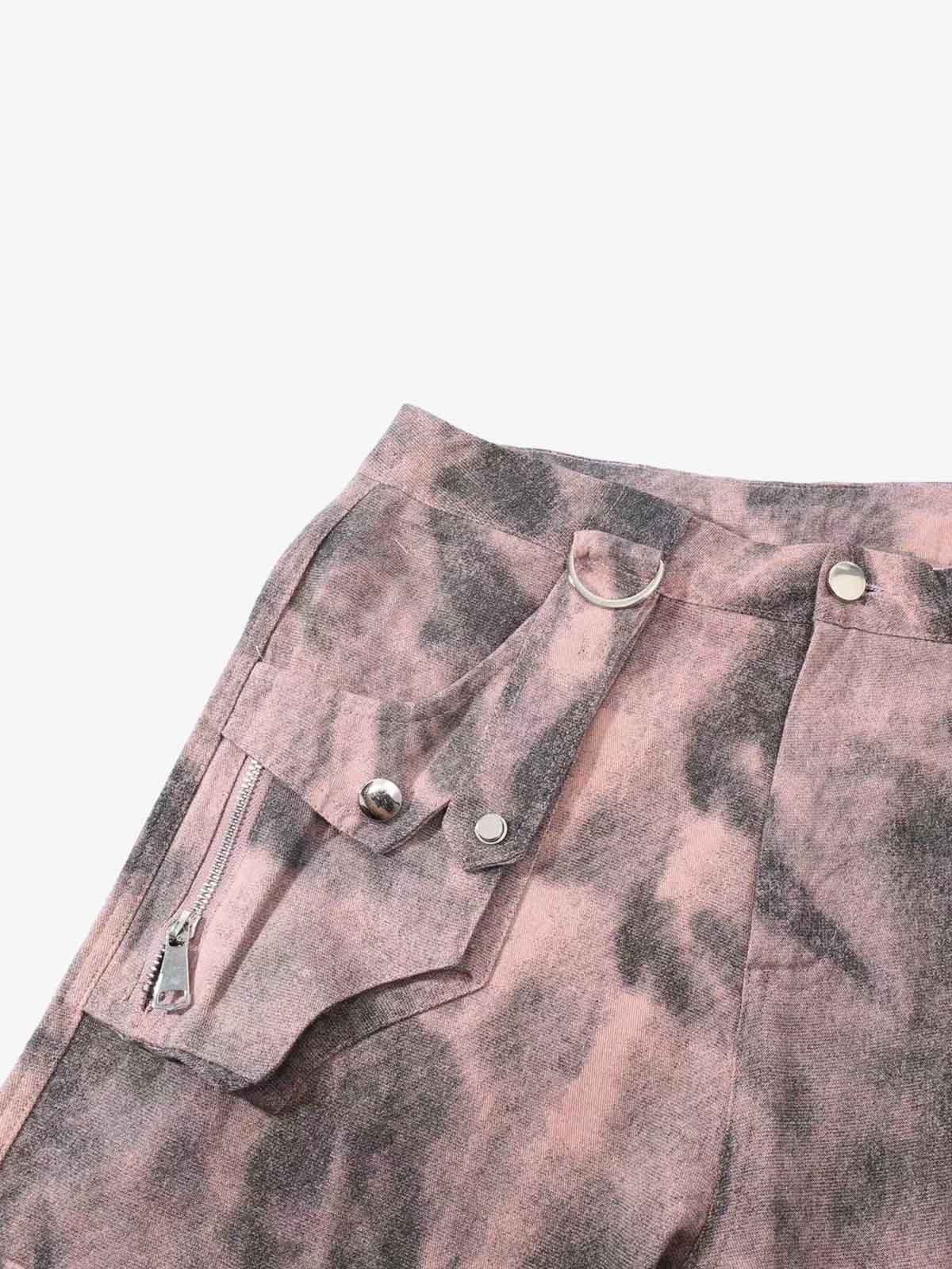 Smoky Dyed Multi-Pocket Tactical Strap Cargo Jeans