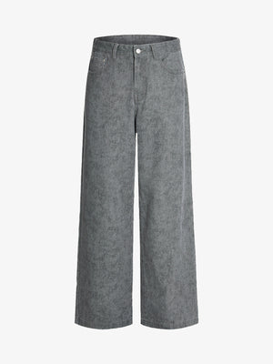 Retro Distressed Washed Texture Wide-Leg Pants 