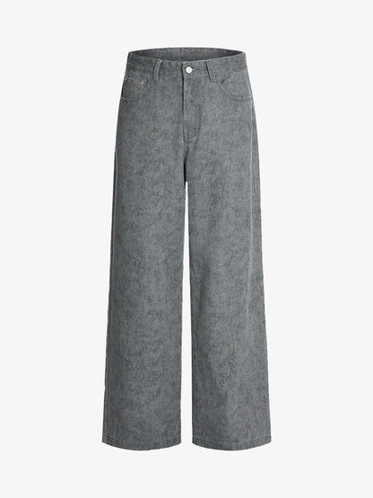 Retro Distressed Washed Texture Wide-Leg Pants 
